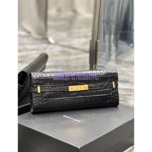 Replica YSL Saint Laurent Manhattan Clutch In Crocodile-Embossed Leather 695949 Black 2