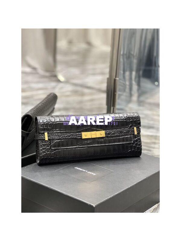 Replica YSL Saint Laurent Manhattan Clutch In Crocodile-Embossed Leather 695949 Black 2