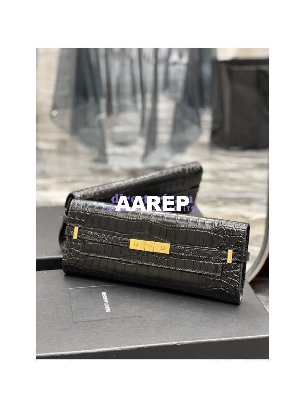Replica YSL Saint Laurent Manhattan Clutch In Crocodile-Embossed Leather 695949 Black 3