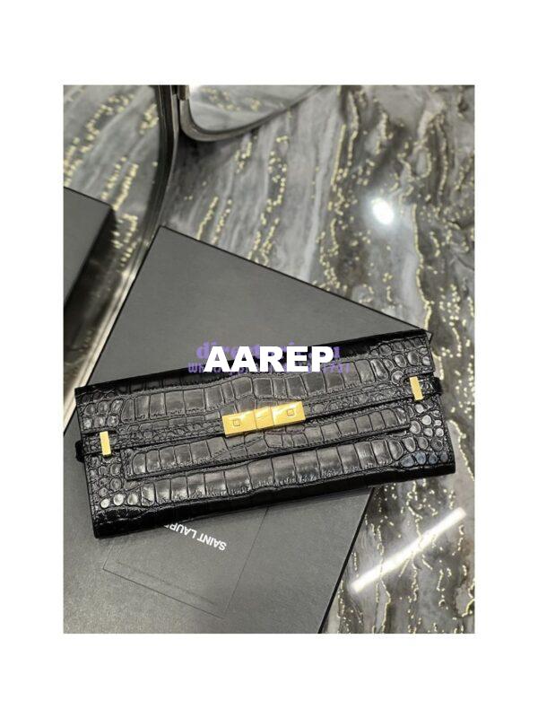 Replica YSL Saint Laurent Manhattan Clutch In Crocodile-Embossed Leather 695949 Black 4