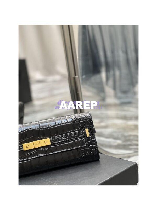 Replica YSL Saint Laurent Manhattan Clutch In Crocodile-Embossed Leather 695949 Black 6