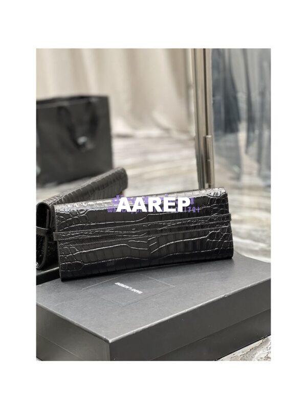 Replica YSL Saint Laurent Manhattan Clutch In Crocodile-Embossed Leather 695949 Black 8