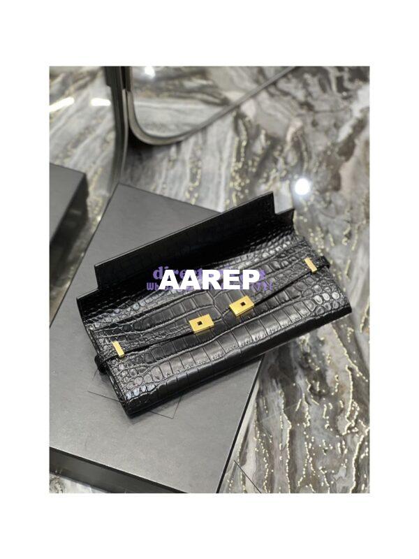 Replica YSL Saint Laurent Manhattan Clutch In Crocodile-Embossed Leather 695949 Black 9