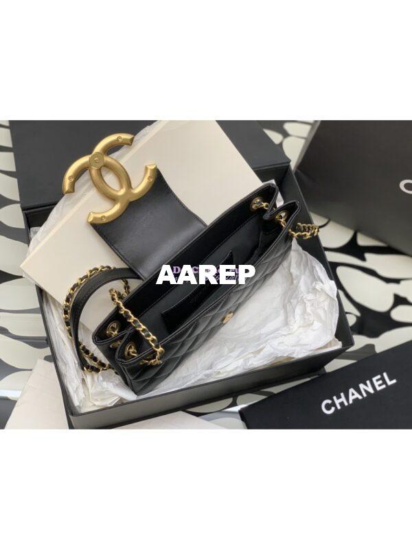 Replica Chanel 24C Vintage Logo Quilted Lambskin Shoulder Bag AS4603 Black 9