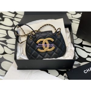 Replica Chanel 24C Vintage Logo Small Quilted Lambskin Shoulder Bag AS4609 Black