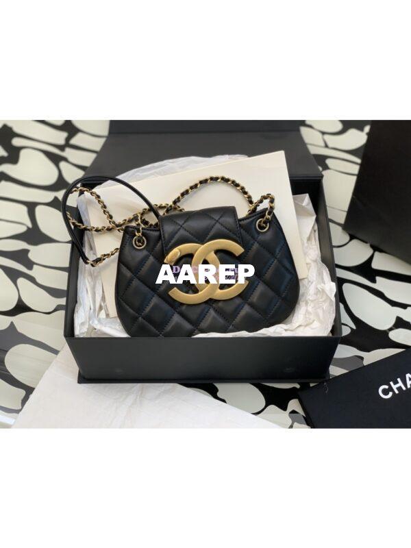 Replica Chanel 24C Vintage Logo Small Quilted Lambskin Shoulder Bag AS4609 Black