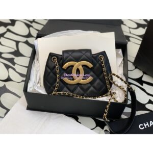 Replica Chanel 24C Vintage Logo Small Quilted Lambskin Shoulder Bag AS4609 Black 2