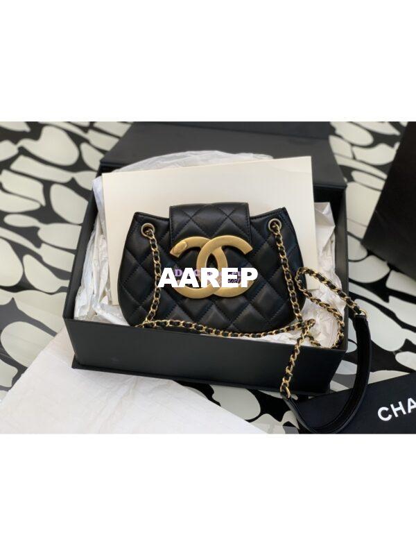 Replica Chanel 24C Vintage Logo Small Quilted Lambskin Shoulder Bag AS4609 Black 2