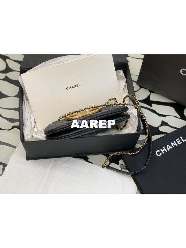 Replica Chanel 24C Vintage Logo Small Quilted Lambskin Shoulder Bag AS4609 Black 5
