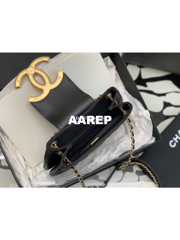 Replica Chanel 24C Vintage Logo Small Quilted Lambskin Shoulder Bag AS4609 Black 7