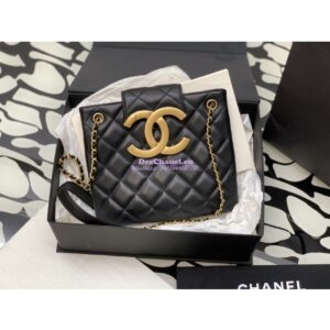 Replica Chanel 24C Vintage Logo Quilted Lambskin Shoulder Bag AS4596 Black