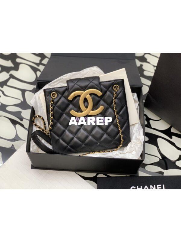 Replica Chanel 24C Vintage Logo Quilted Lambskin Shoulder Bag AS4596 Black