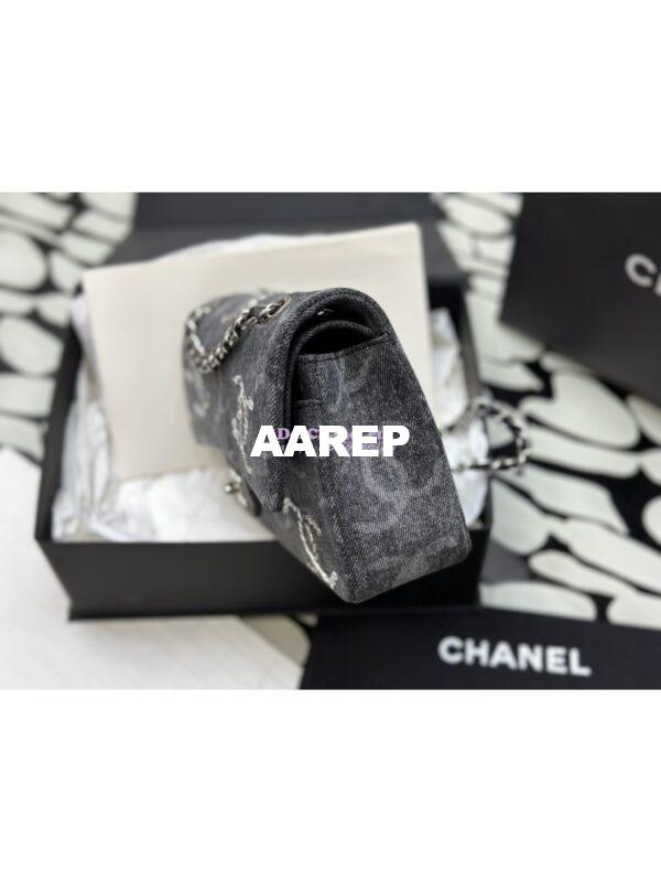 Replica Chanel 24C Quilted Denim CC Sequined Medium Double Flap CF Bag 1112 Black 5