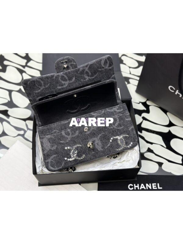 Replica Chanel 24C Quilted Denim CC Sequined Medium Double Flap CF Bag 1112 Black 8