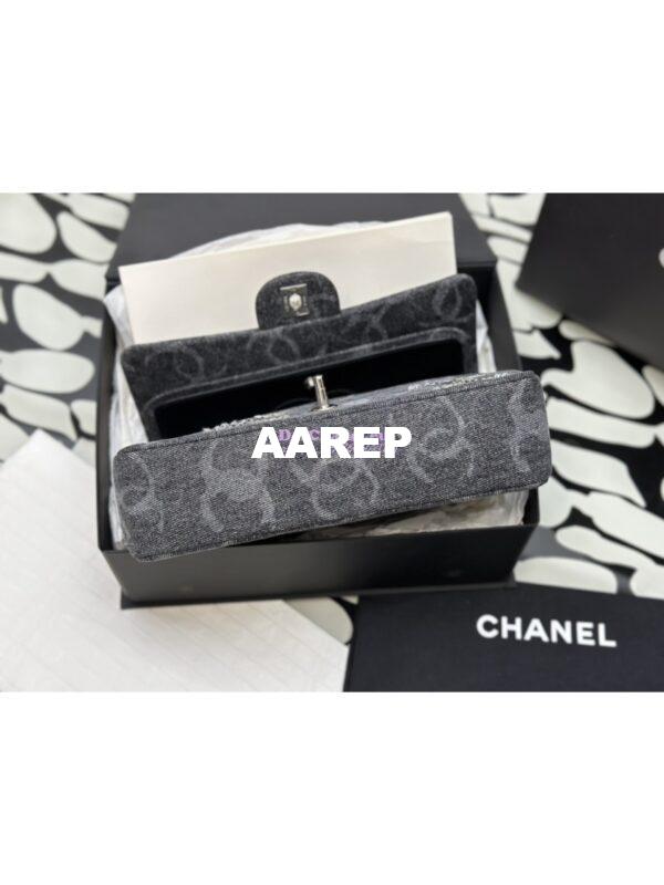 Replica Chanel 24C Quilted Denim CC Sequined Medium Double Flap CF Bag 1112 Black 9