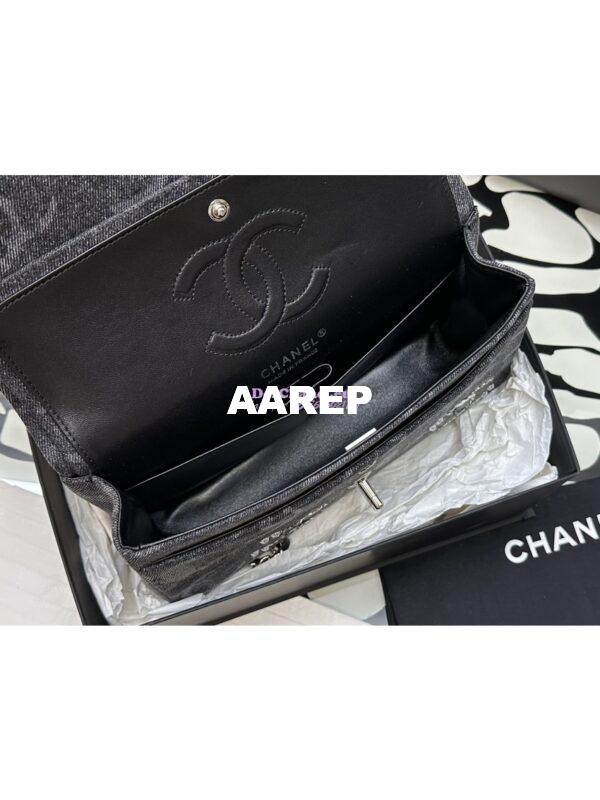 Replica Chanel 24C Quilted Denim CC Sequined Medium Double Flap CF Bag 1112 Black 10