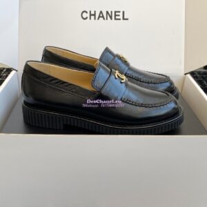 Replica Chanel Mocassins Shiny Crumpled Calfskin G46112 Black 2