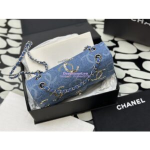 Replica Chanel Quilted Denim CC Sequined Medium Double Flap CF Bag 1112 Blue 2