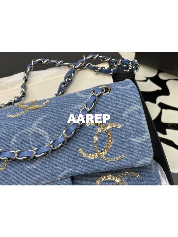 Replica Chanel Quilted Denim CC Sequined Medium Double Flap CF Bag 1112 Blue 5