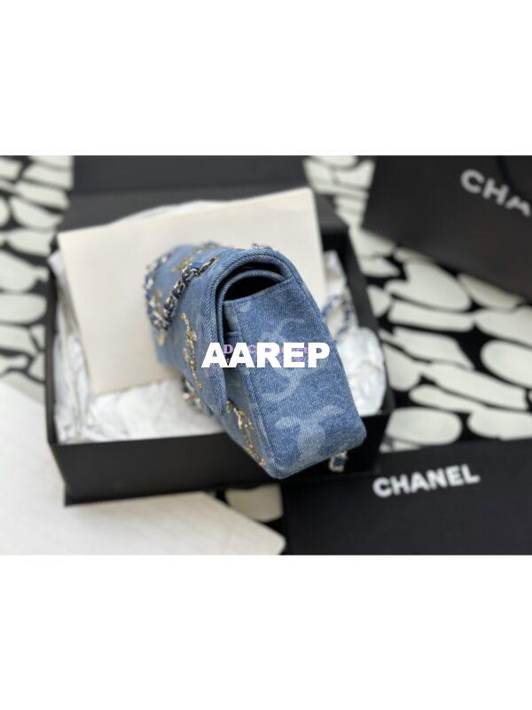 Replica Chanel Quilted Denim CC Sequined Medium Double Flap CF Bag 1112 Blue 6