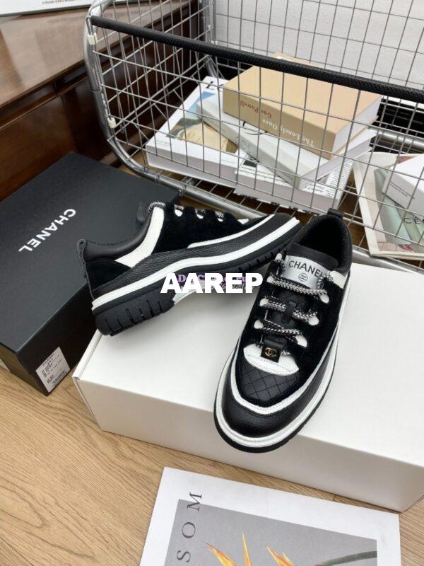 Replica Chanel 25FW Trainer in Grained Calfskin and Suede G46258 Black 7