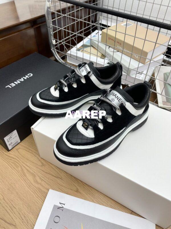 Replica Chanel 25FW Trainer in Grained Calfskin and Suede G46258 Black 9