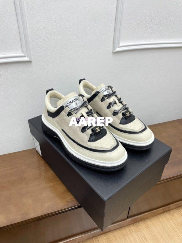 Replica Chanel 25FW Trainer in Grained Calfskin and Suede G46258 Grey 2