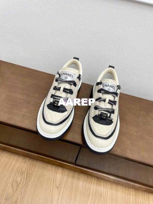 Replica Chanel 25FW Trainer in Grained Calfskin and Suede G46258 Grey 4