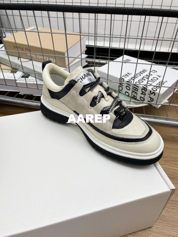 Replica Chanel 25FW Trainer in Grained Calfskin and Suede G46258 Grey 5