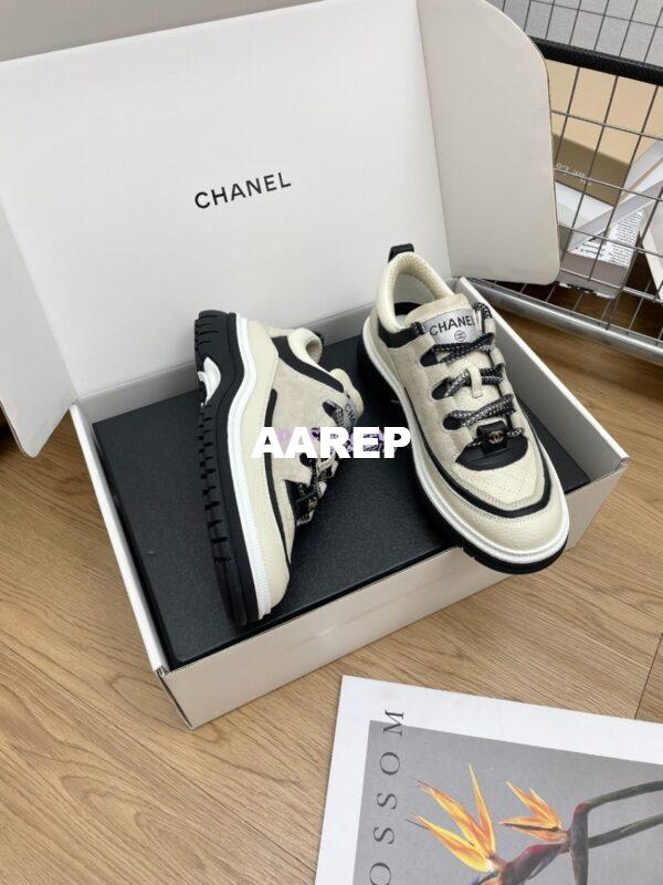 Replica Chanel 25FW Trainer in Grained Calfskin and Suede G46258 Grey 7