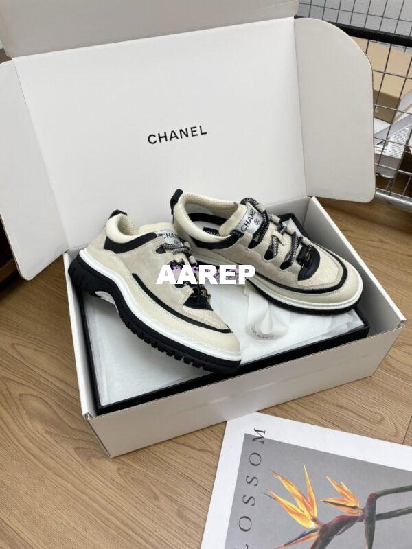 Replica Chanel 25FW Trainer in Grained Calfskin and Suede G46258 Grey 8