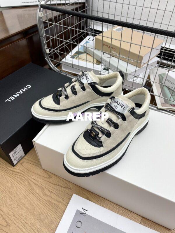 Replica Chanel 25FW Trainer in Grained Calfskin and Suede G46258 Grey 9