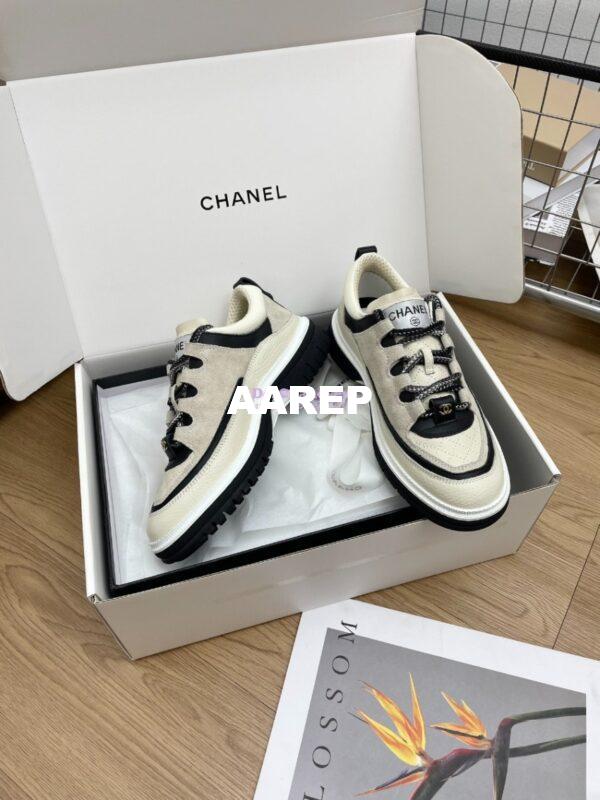 Replica Chanel 25FW Trainer in Grained Calfskin and Suede G46258 Grey 10