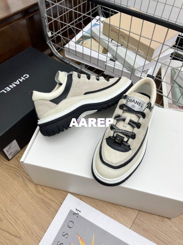 Replica Chanel 25FW Trainer in Grained Calfskin and Suede G46258 Grey 11