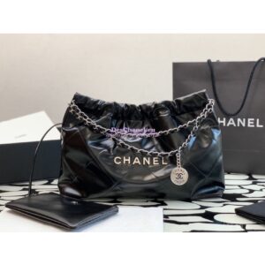 Replica Chanel 22 Handbag Shiny Calfskin & Silver Metal AS4486 Black 2