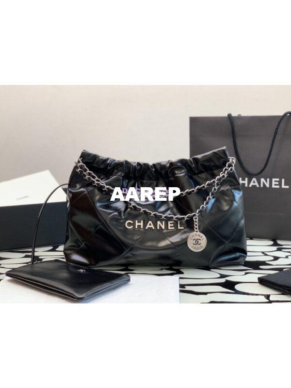 Replica Chanel 22 Handbag Shiny Calfskin & Silver Metal AS4486 Black 2