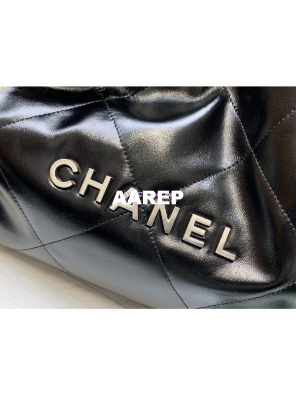 Replica Chanel 22 Handbag Shiny Calfskin & Silver Metal AS4486 Black 4