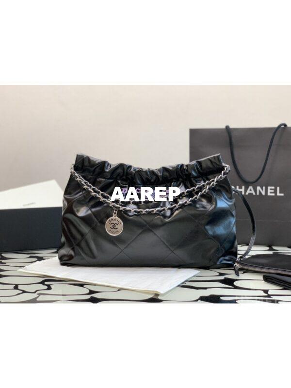 Replica Chanel 22 Handbag Shiny Calfskin & Silver Metal AS4486 Black 9