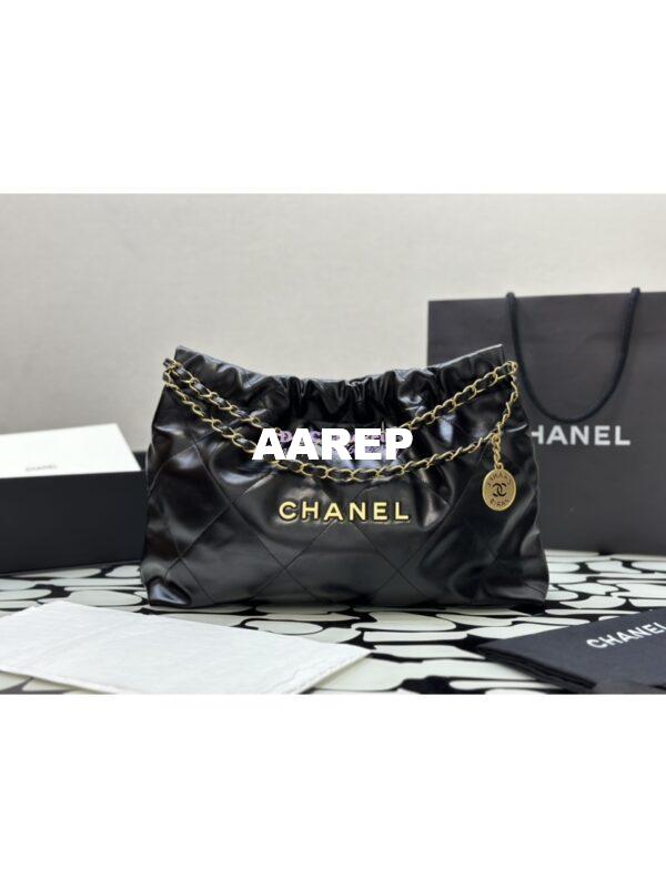Replica Chanel 22 Handbag Shiny Calfskin & Gold Metal AS4486 Black 3