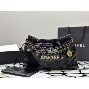 Replica Chanel 22 Handbag Shiny Calfskin & Gold Metal AS4486 Black 2