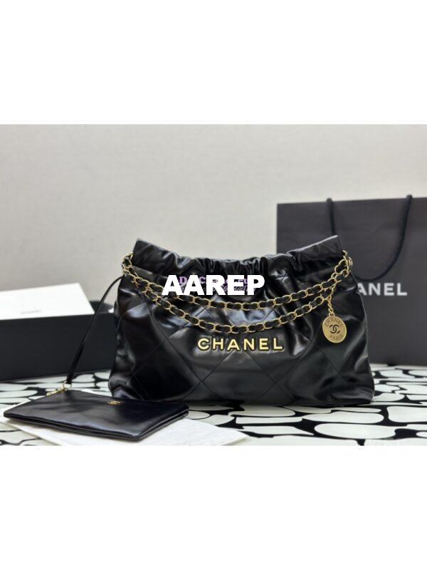 Replica Chanel 22 Handbag Shiny Calfskin & Gold Metal AS4486 Black 4