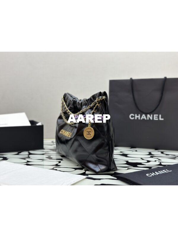 Replica Chanel 22 Handbag Shiny Calfskin & Gold Metal AS4486 Black 5