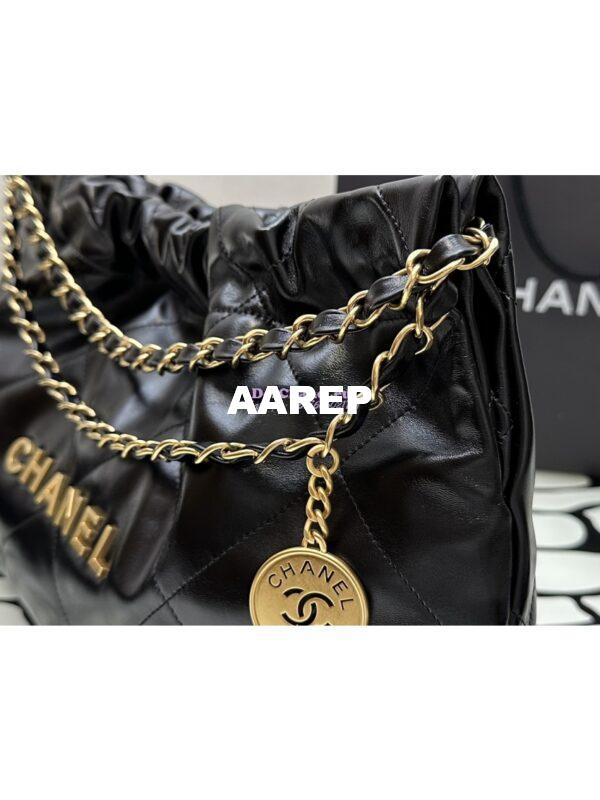 Replica Chanel 22 Handbag Shiny Calfskin & Gold Metal AS4486 Black 6