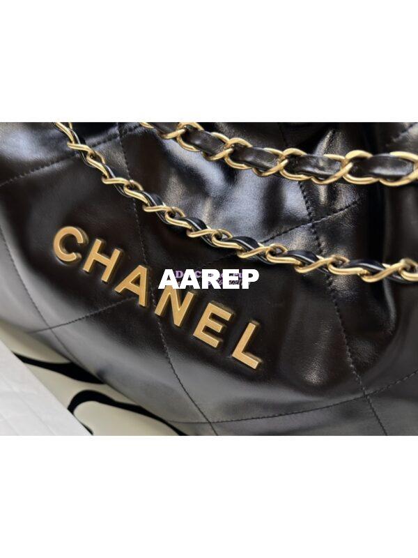 Replica Chanel 22 Handbag Shiny Calfskin & Gold Metal AS4486 Black 7