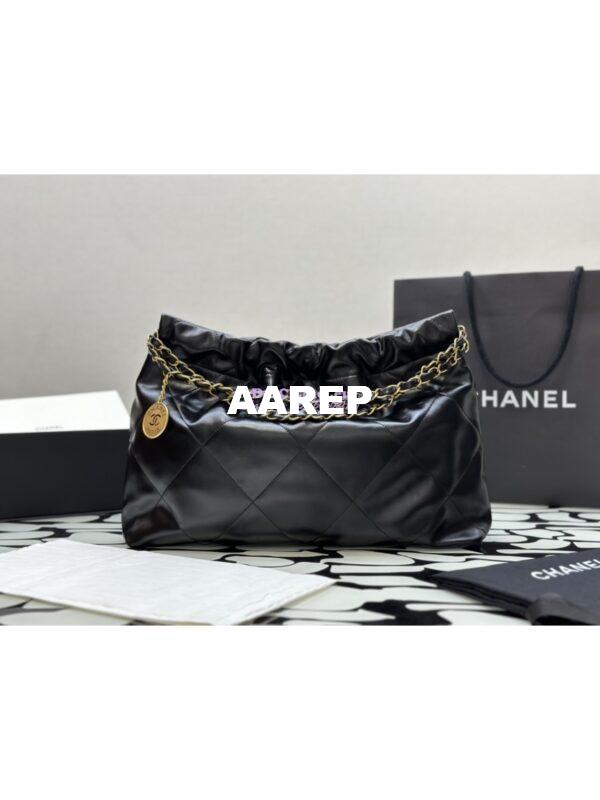Replica Chanel 22 Handbag Shiny Calfskin & Gold Metal AS4486 Black 10