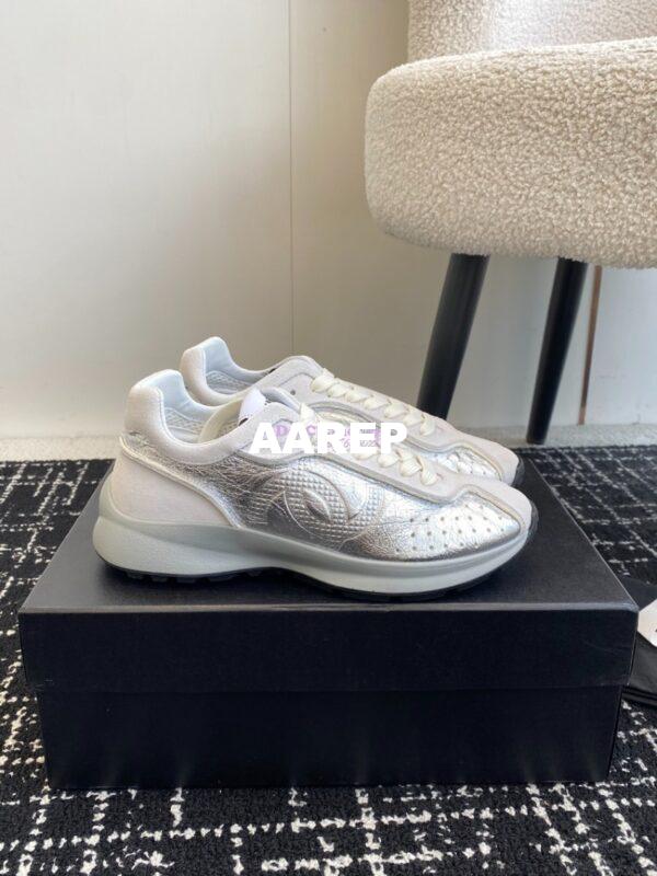 Replica Chanel Cruise 24/25 Trainer in Metallic Calfskin G46252 Silver