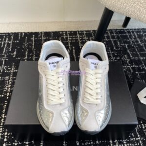 Replica Chanel Cruise 24/25 Trainer in Metallic Calfskin G46252 Silver 2