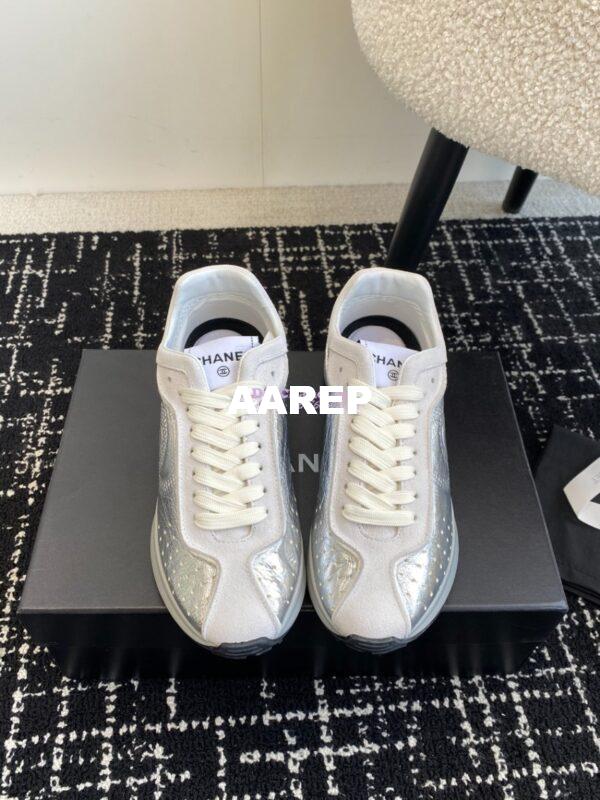 Replica Chanel Cruise 24/25 Trainer in Metallic Calfskin G46252 Silver 2