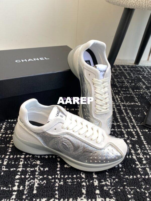 Replica Chanel Cruise 24/25 Trainer in Metallic Calfskin G46252 Silver 3