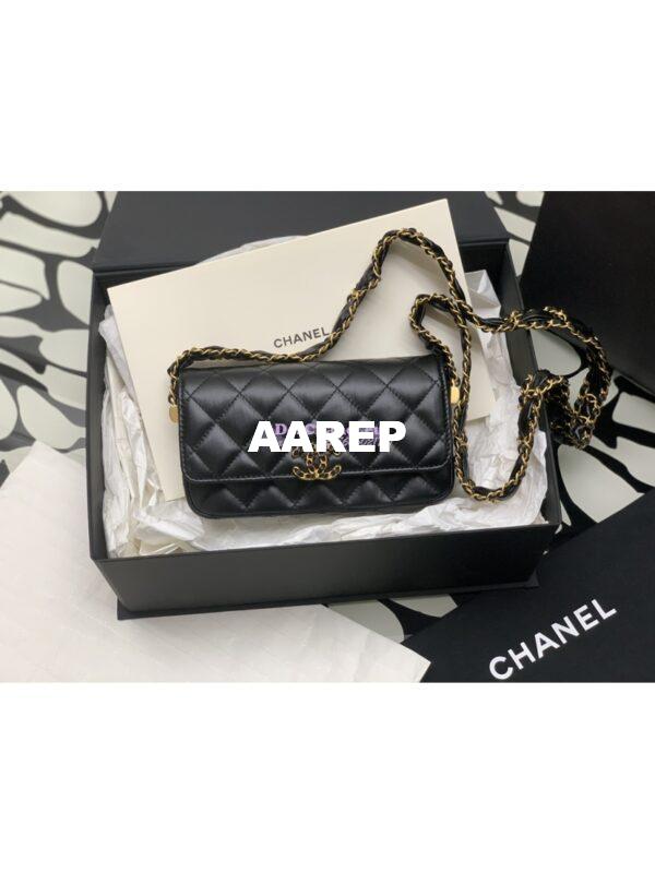 Replica Chanel 24FW Aged Calfskin Small Flap Chain Bag AS4424 Black 2